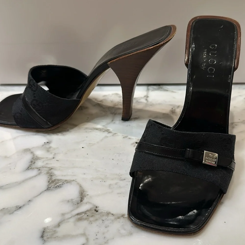 Gucci blk monogram high heel mule size 81/2 - Picture 3 of 8